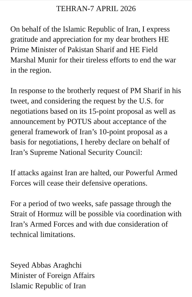 Aragchi: Statement on behalf of the Supreme National Security Council of the Islamic Republic of Iran