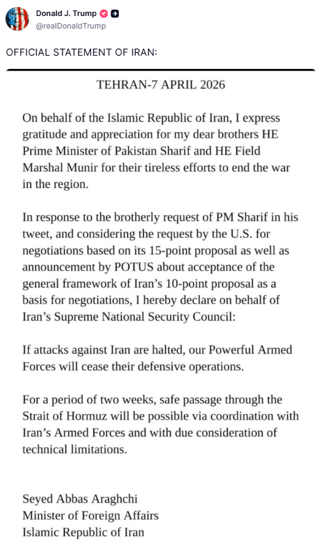 Trump reposts Araghchi's statement