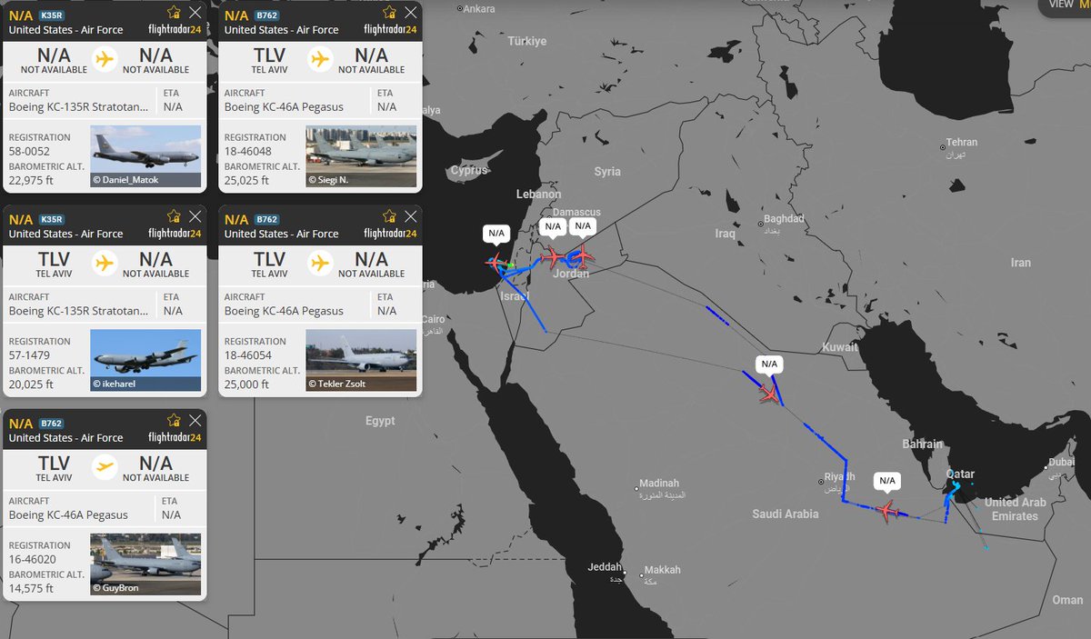 Six additional U.S. Air Force tankers have just departed Tel Aviv and are heading toward the Persian Gulf and Iraq