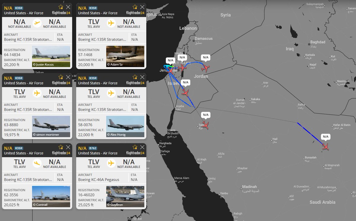 Six additional U.S. Air Force tankers have just departed Tel Aviv and are heading toward the Persian Gulf and Iraq