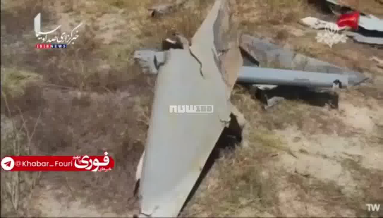يعرض التلفزيون الإيراني بقايا الطائرة الأمريكية المسيرة التي أسقطت أمس في مضيق هرمز