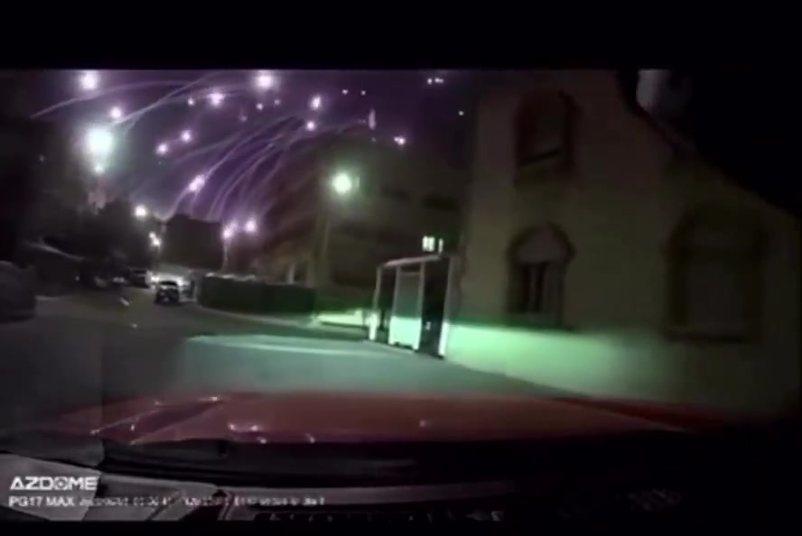 Footage showing what appears to be a missile interceptor exploding during an Iranian ballistic missile attack over Kuwait today