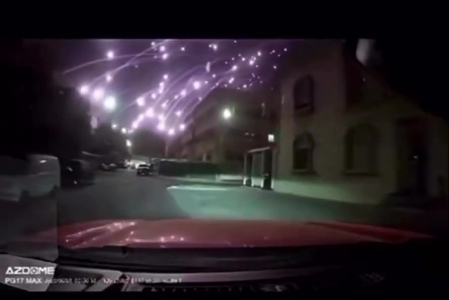 Footage showing what appears to be a missile interceptor exploding during an Iranian ballistic missile attack over Kuwait today