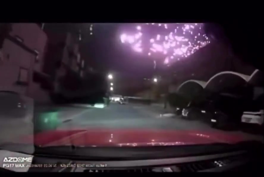 Footage showing what appears to be a missile interceptor exploding during an Iranian ballistic missile attack over Kuwait today