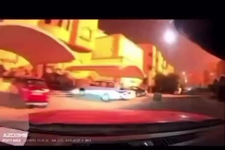 Footage showing what appears to be a missile interceptor exploding during an Iranian ballistic missile attack over Kuwait today