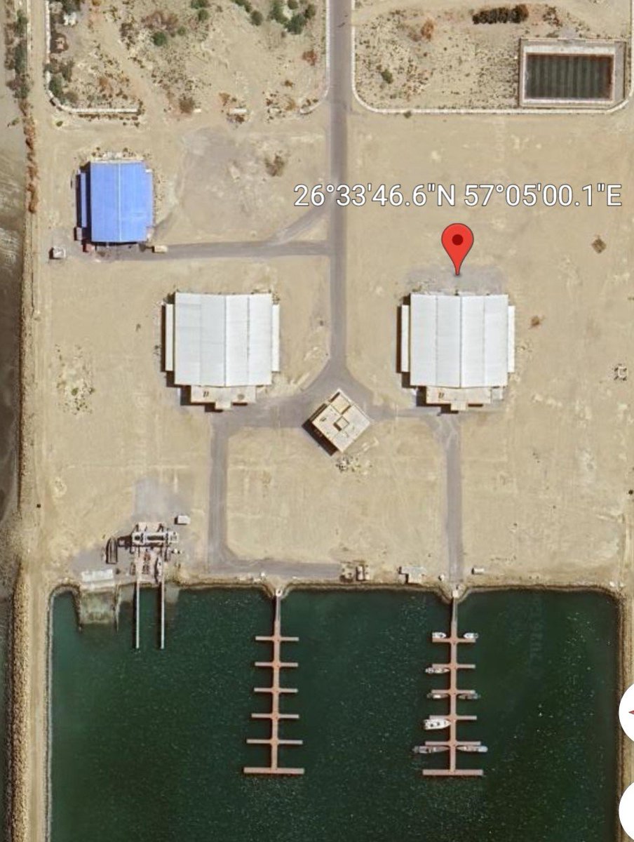 The U.S. military appears to have struck the same communications tower at Iran's IRGC Navy base in Sirik for the third time in a month. NASA fire map confirms fires at the tower location (26.5648, 57.08778) and at a hangar inside the base (26.56293, 57.08335)