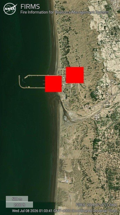 Sentinel-2 imagery confirms that the IRGC Navy base in southern Iran sustained significant damage during yesterday’s U.S. strikes. The hangar at 26°33'46.47N 57°04'58.90E appears to have been severely damaged. 

A structure or object along the road at 26°33'43.67N 57°05'06.51E was also hit, while two piers at 26°33'52.20N 57°04'41.77E and the shiplift dock at 26°33'51.38N 57°04'55.20E show indications of strike damage.