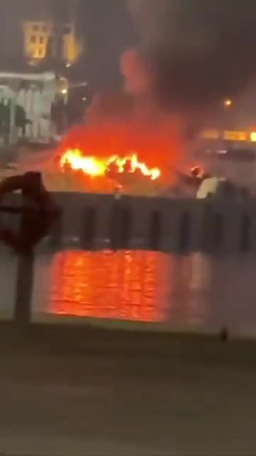 Footage shows a fire burning on Kish Island