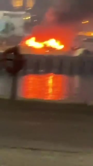 Footage shows a fire burning on Kish Island 