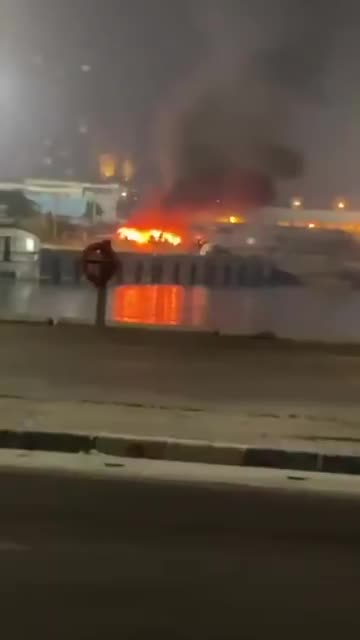 Footage shows a fire burning on Kish Island 