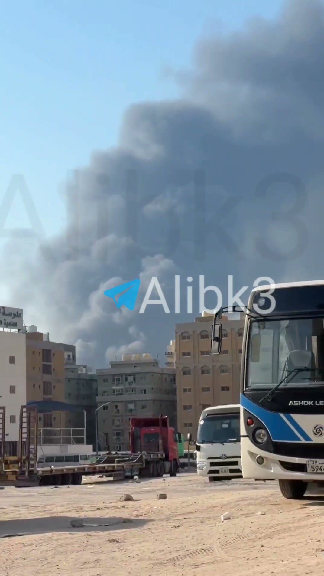 Very thick smoke from Kuwait as a result of Iranian missile strikes