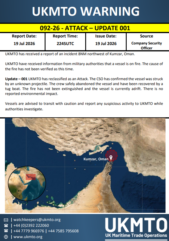US forces or gulf states likely hit an Iranian tanker today. There are now mutiple fires on both crossings in the Strait of Hormuz