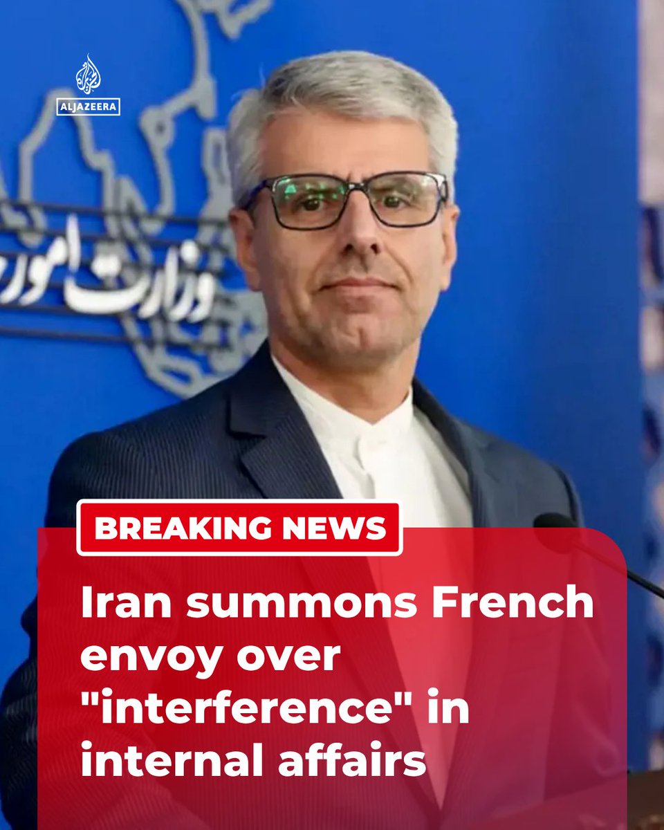 FM spokesperson Esmaeil Baghaei says Iran has summoned the French ambassador in Tehran in protest of what it calls interference in Iran's internal affairs by two French diplomats briefly detained earlier this month