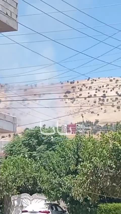 Scenes from the bombing that targeted the headquarters of the Iranian Kurdish opposition in the Qada'a of Koya, within the Erbil Governorate.