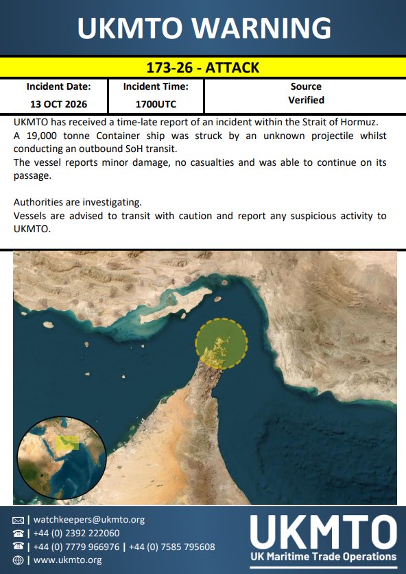 Two container ships were targeted in the Strait of Hormuz yesterday according to reporting and two releases from the United Kingdom Maritime Trade Operations Centre, with one vessel sinking after the crew evacuated the vessel.Yesterday, GFS PRIDE (9349045) and ALFONSO (9256298) were successfully targeted by Iran in the Strait of Hormuz. GFS PRIDE was evacuated and the vessel sank in Omani waters, making this the second vessel to have sank following an Iranian attack in recent weeks after CAPE DAO