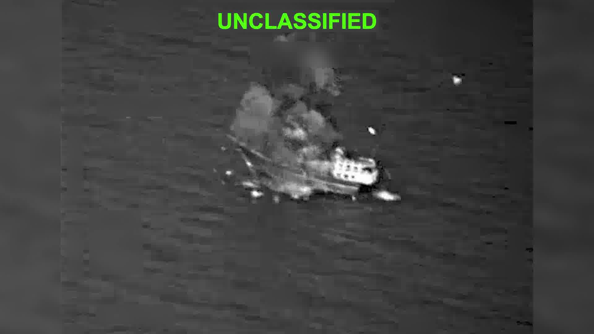 A U.S. military official says American forces destroyed a dhow used by Iranian spotters to identify ships, including U.S. warships, for IRGC targeting last week. Crew members were ordered off before the strike